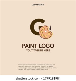 G initial logo design with palette and paint brush