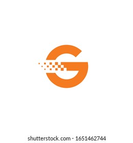 G initial logo with pixel halftone accent