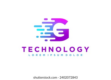 G initial logo technology RGB color with speed particle effect.