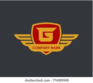 G initial shield with wings gold color icon logo vector eps 10