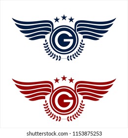 G initials royal wings badge logo