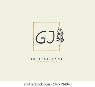 G J GJ Beauty vector initial logo, handwriting logo of initial wedding, fashion, jewerly, heraldic, boutique, floral and botanical with creative template for any company or business.