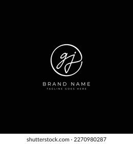 G, J, GJ Initial letter handwritten and signature vector logo. Business template in round shape line art