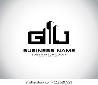 G J Initial logo concept with building template vector.