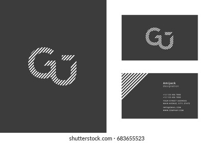 G J  line logo joint letter design with business card template