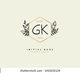 G K GK Beauty vector initial logo, handwriting logo of initial wedding, fashion, jewerly, heraldic, boutique, floral and botanical with creative template for any company or business.