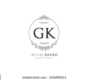 G K GK Beauty vector initial logo, handwriting logo of initial signature, wedding, fashion, jewerly, boutique, floral and botanical with creative template for any company or business.