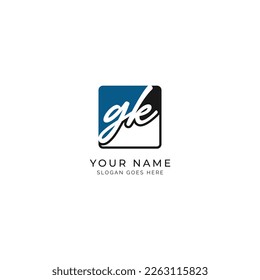 G, K, GK Initial letter handwritten and signature vector image template in square shape logo