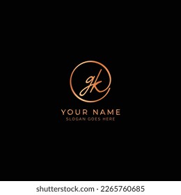 G, K, GK Initial letter handwritten and signature vector logo. Business template in round shape line art