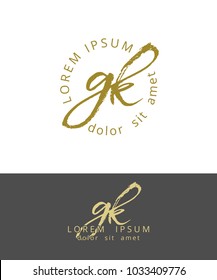G K. Initials Monogram Logo Design. Dry Brush Calligraphy Artwork