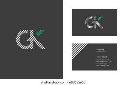 G K  line logo joint letter design with business card template