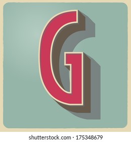 G letter of 3d vector illustrated relief retro font with shadow