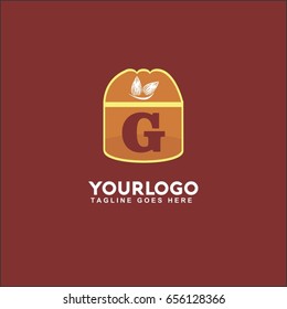 G letter abstract illustration logo. Vector nut, almond, walnut, peanut, pistachio and hazelnut. 