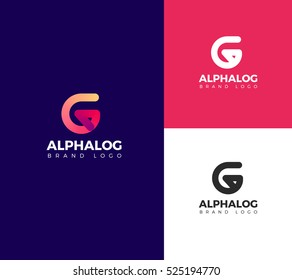 G Letter Alphabet logo in color, black and white