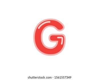 G letter alphabet red candy jelly glossy vector isolated on white background 