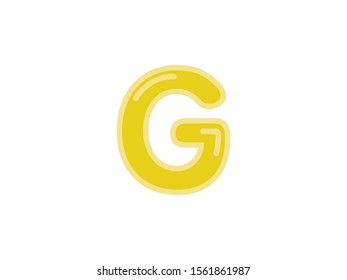 G letter alphabet yellow gold amber candy jelly glossy vector isolated on white background 