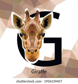 G letter animals set. English alphabet. Giraffe Vector illustration. Colorful polygonal style. Geometric Giraffe