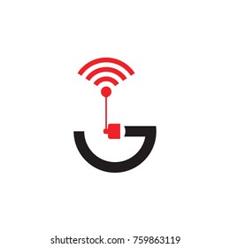 G letter with antenna signal logo design vector