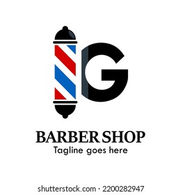 g letter with baber shop symbol logo template illustration. suitable for baber shop 