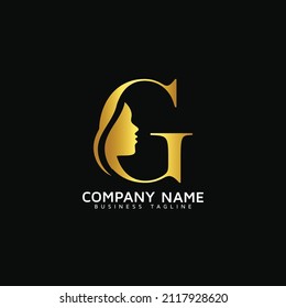 G Letter Beauty Face erste G luxuriöse Schönheit Königin Frau Gesicht Logo Design Vektor. bestehend aus dem Buchstaben G mit Dame-Gesicht auf negativem Hintergrund