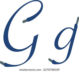 G letter. Blue Sport alphabet formed by shoe lace. Vector handwritten script font can be used for workout labels, race headlines, fitness posters, delivery cards. Alphabet fonts set.