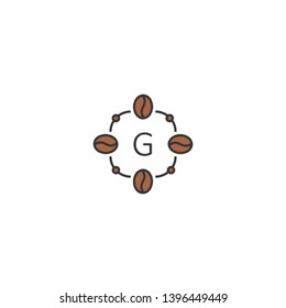 G Letter coffee beans logo with minimalist shapes style. Simple universal geometric signs collection for food and drink restaurant, poster, cafe label, business and Icon Symbol