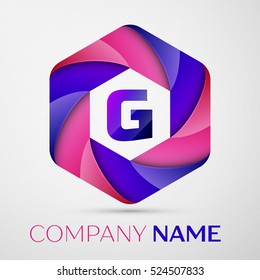 G Letter colorful logo in the hexagonal on grey background. Vector template for your design