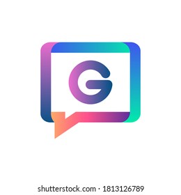 g letter colorful on rectangle chat icon logo