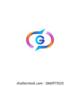 g letter colorful on rectangle chat icon logo