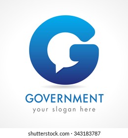 G letter corporate logo. E-government service. Business or educational consult, blue colored 3D isolated abstract logotype. FAQ, I.Q., contact us, template of computer or smartphone settings.