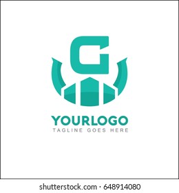 G letter creative logo. Real estate icon design for business visual identity. Illustration city, house and skyscraper.