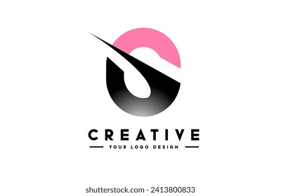 G g letter Cut Logo Design Icon in black and pink color theme and white background vector illustration.