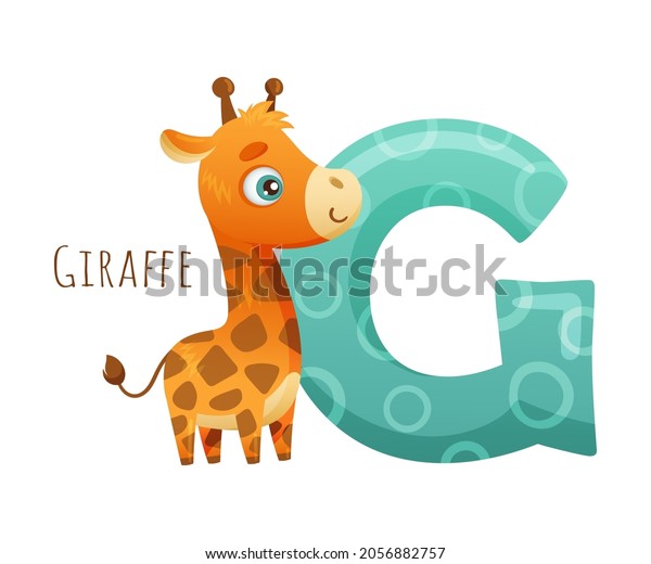 Gの文字とかわいいキリンの赤ちゃん動物 子ども教育 家庭 幼稚園のデコール 漫画のベクターイラスト用の動物園のアルファベット のベクター画像素材 ロイヤリティフリー Shutterstock