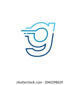 g letter dash lowercase tech digital fast quick delivery movement line outline monoline blue logo vector icon illustration