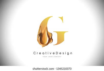 G Letter Design Brush Paint Stroke. Gold g Letter Logo Icon with Golden Paintbrush Vector Illustration