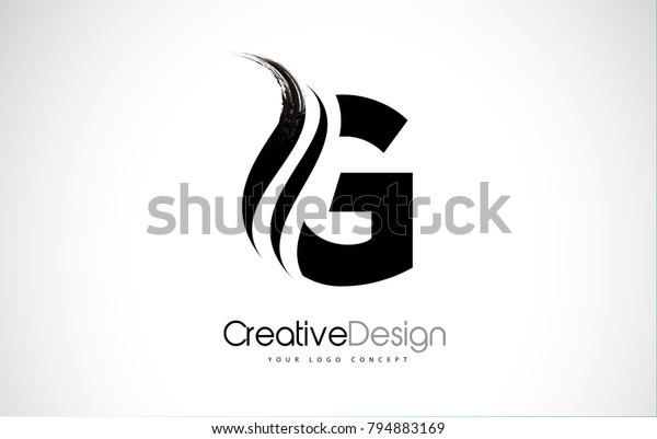 G Letter Design Brush Paint Stroke. Letter Logo\
with Black Paintbrush\
Stroke.