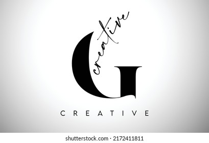 G Letter Design with Creative Cut and Serif Font in Black and White Colors Vector Illustration.