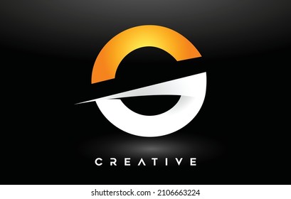 G Letra Design con colores creativos minimalistas de corte y naranja blanco en el vector de fondo negro. G Logo del vector de diseño de iconos.