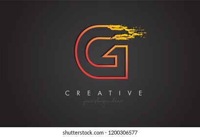 G Letter Design with Golden Outline and Grunge Brush Texture. Vector Illustration.