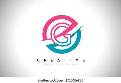G Letter Design logo icon with circle and swoosh design and blue pink color vector illustration.