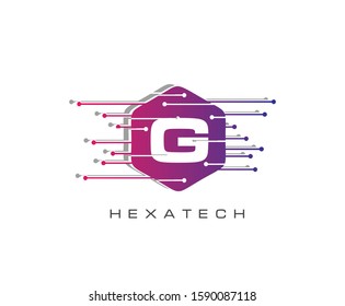 G Letter Digital Data Logo Icon, Modern Hexagon G Design Concept.