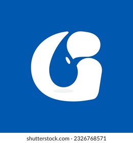 G letter eco logo with blue water dew drops. Negative space icon. Spring water emblem. Vector template for pure drink company, swimming posters, waste recycling identity, fight against drought adv.