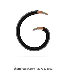 G letter electric cable design. Vector realistic font for logo, app logo, creative template etc.