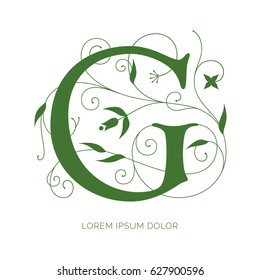 G letter floral design. Creative letter vector logo design. Letter decorated with swirls and flowers ornaments