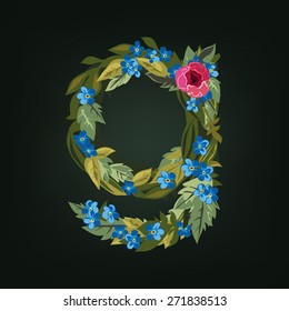 G letter. Flower  alphabet. Colorful font. Lowercase.  Vector illustration.