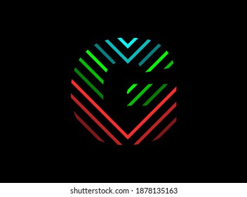 G letter font logo with rgb color. Dynamic split red, green, blue color on black background. For social media,design elements, creative poster, brand label and more