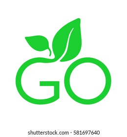 G Letter Go Green Logo with Leaves Typography Icon Badge