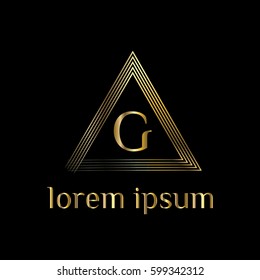G letter golden vector logo template. Triangle frame