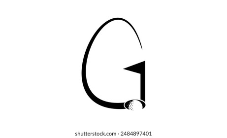 G letter with Golf Hole Flag , black isolated silhouette