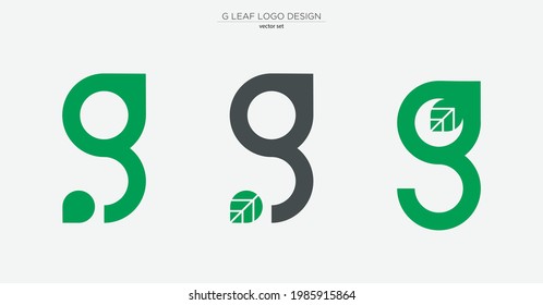 G letter, green leaf, vector design set